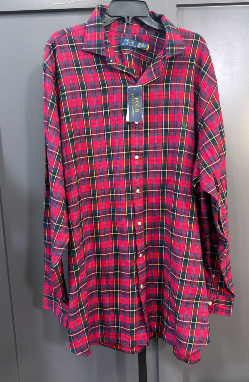 Polo Ralph Lauren Plaid Flannel Shirt Red Navy Yellow Long Sleeve 2LT NWT